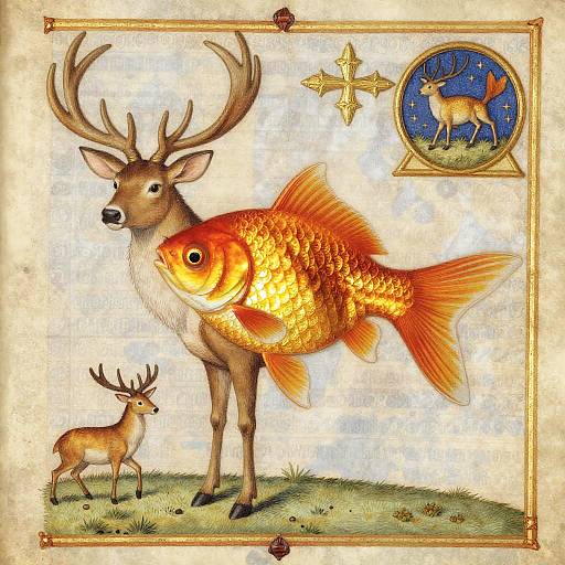 Surreal Medieval Goldfish Stag Illustration