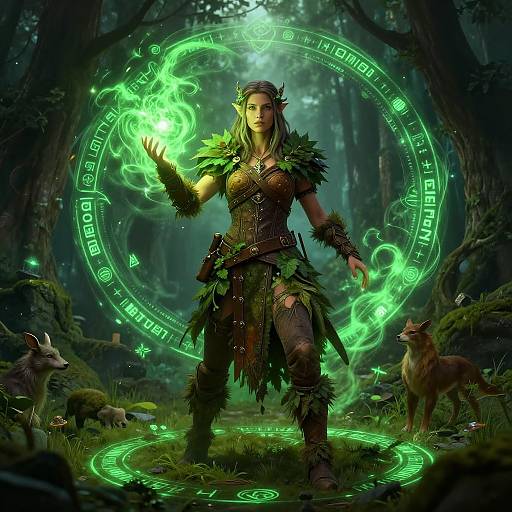 Female Druid Casting Nature Spell