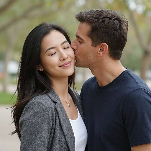 Romantic Outdoor Cheek Kiss