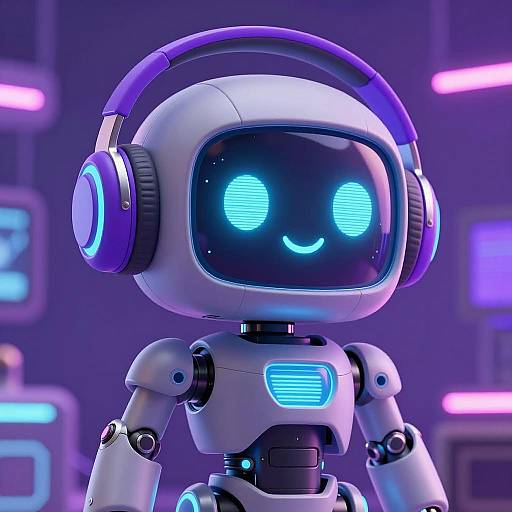 Smiling Futuristic Robot with Headphones