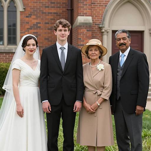 Wedding Group Photo in Front of Church