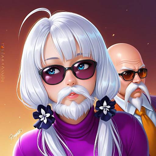 Illustration of Muten roushi, dragon ball in the style of Prywinko