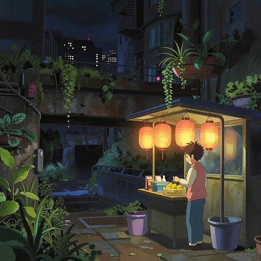Gouache Lantern Vendor in Subterranean Garden