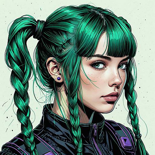 Cyberpunk Girl with Emerald Hair