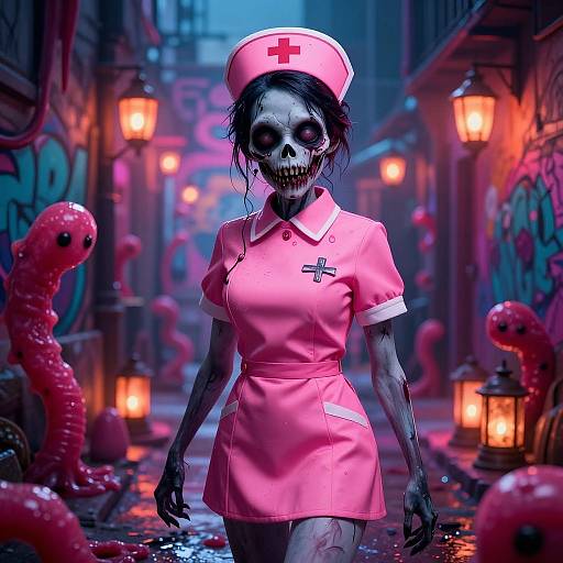 Ominous Zombie Nurse Street Art
