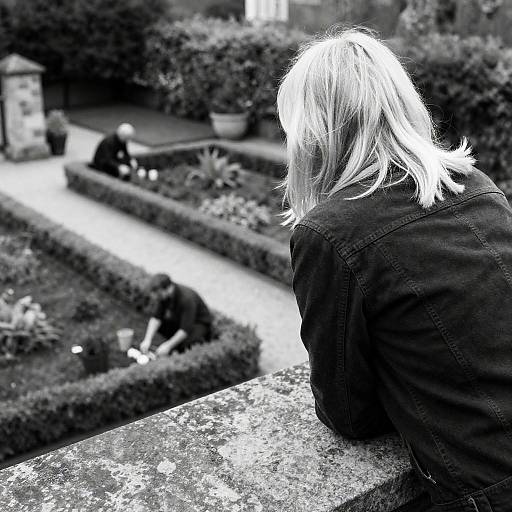 Serene Garden Moment in Black and White