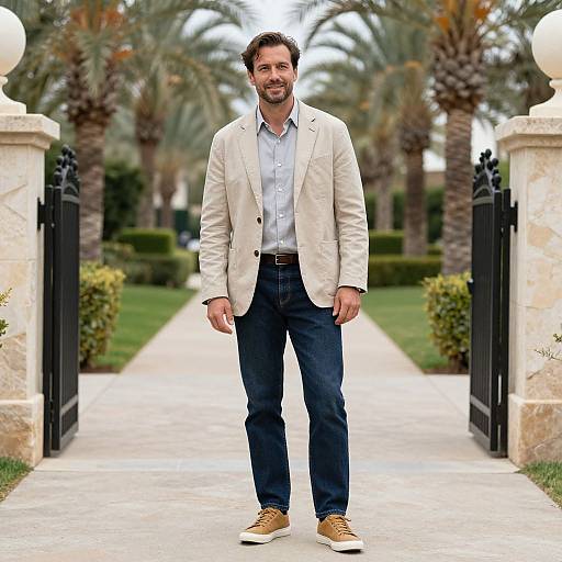 Smart-Casual Man Amid Lush Palms