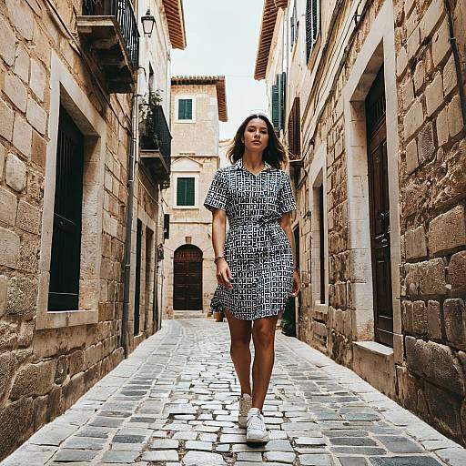 Woman Walking in Mediterranean Alleyway