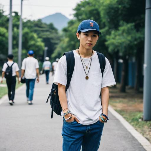 Young man in casual streetwear with backpack