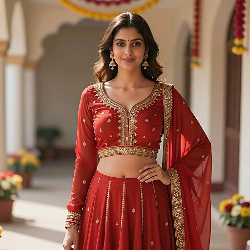 Young Woman in Red Traditional Indian Dress