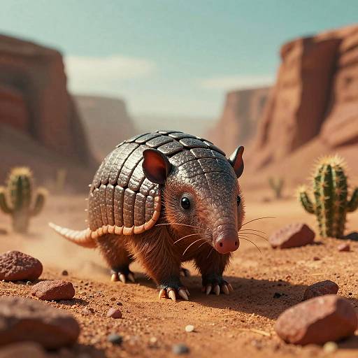Photo-Realistic Armadillo in Desert Canyon