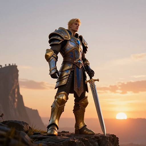 Blond King in Golden-Blue Armor