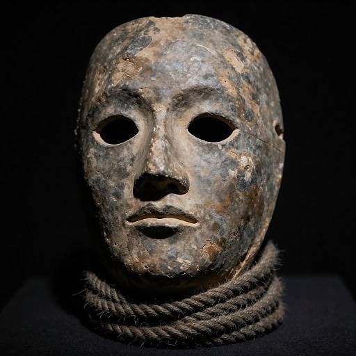 Weathered Stone Mask with Dark Rope