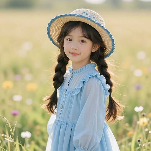 Serene Girl in Sunlit Meadow