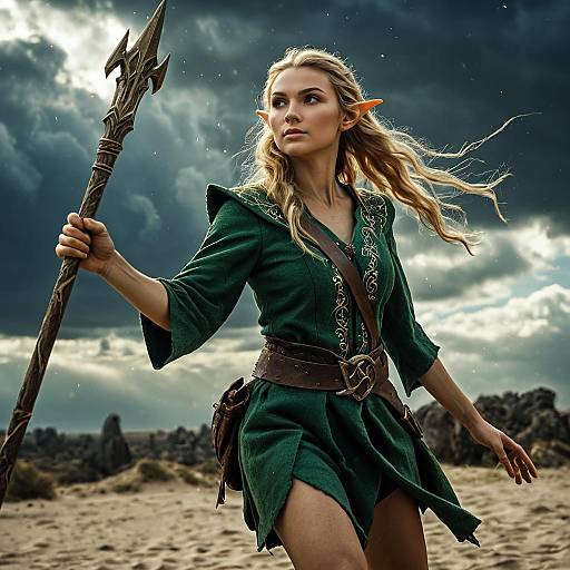 Fantasy Elf Warrior Casting Spell