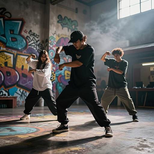 Energetic Urban Street Dancers in Graffiti Studio