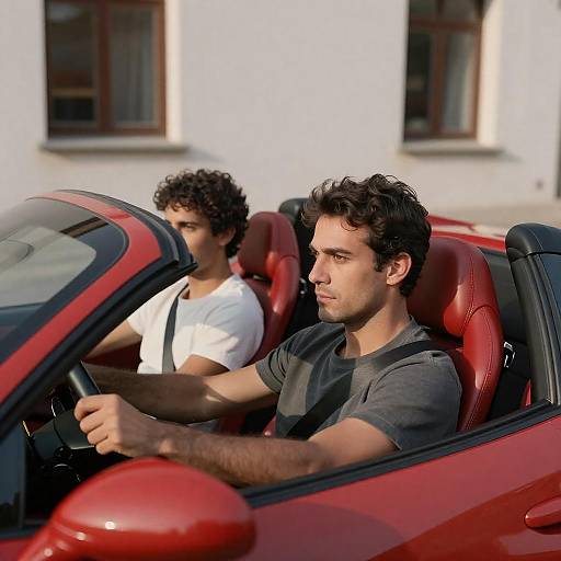 Two Men in Red Ferrari Convertible