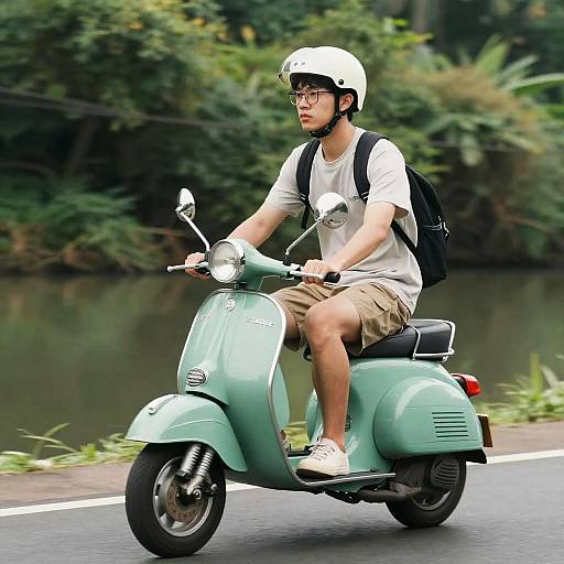 Vintage Scooter Ride by Waterway