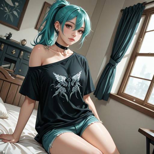 Aqua-Haired Girl in Black Choker