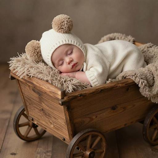 Cozy Baby in Rustic Wooden Cart