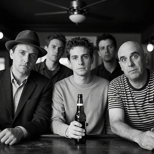 Black-and-White Photo of Men in Bar