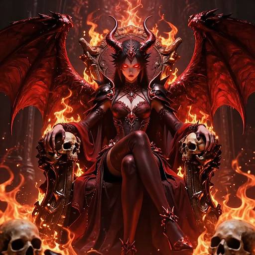 Fiery Demon Anime Girl on Throne