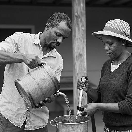 Black-and-White Scene of Two Individuals