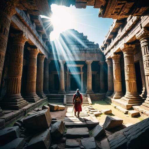 Mythical Explorer in Ancient Temple