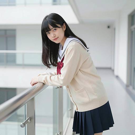 Elegant Japanese Woman in Sailor Uniform
