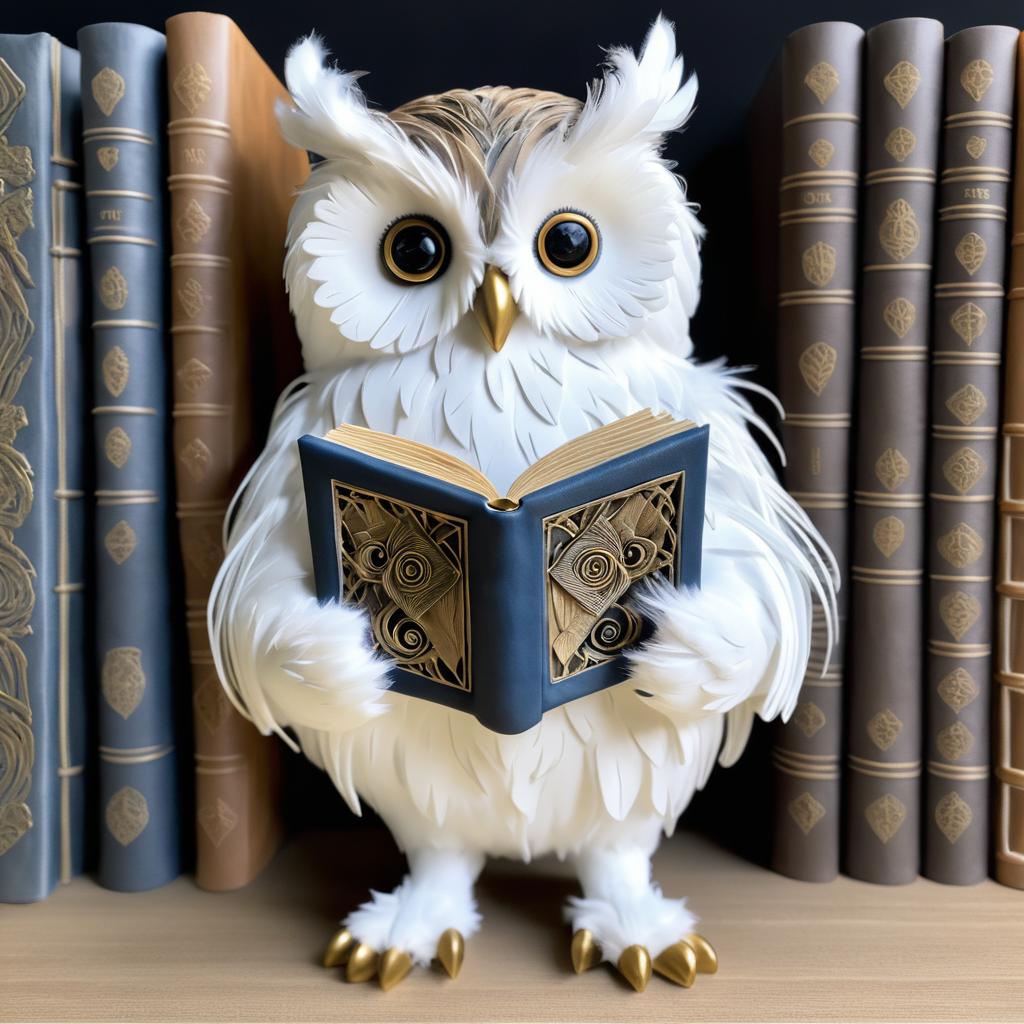 Wise Owl with Book and Feathery Details