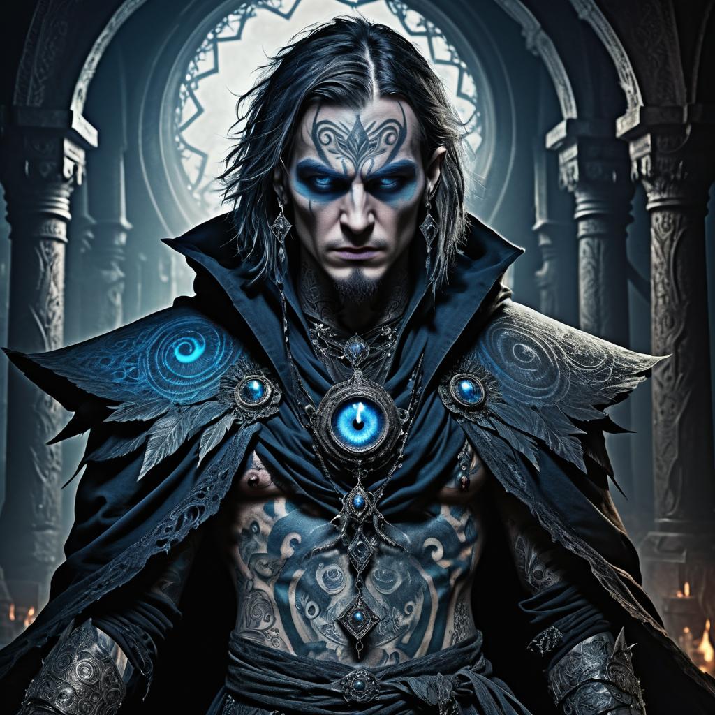 Grotesque Male Warlock in Dark Fantasy