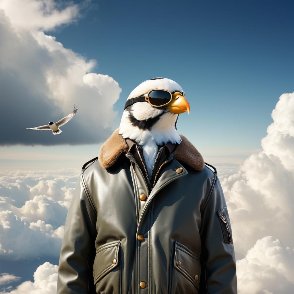 Vintage Aviator Bird in Cloudy Sky