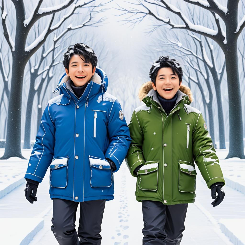 Joyful Brothers in a Snowy Park