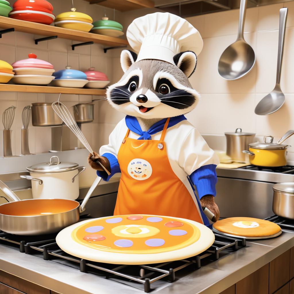 Whimsical Raccoon Chef in Cozy Kitchen