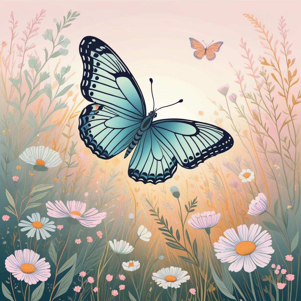 Delicate Butterfly in Floral Meadow Art