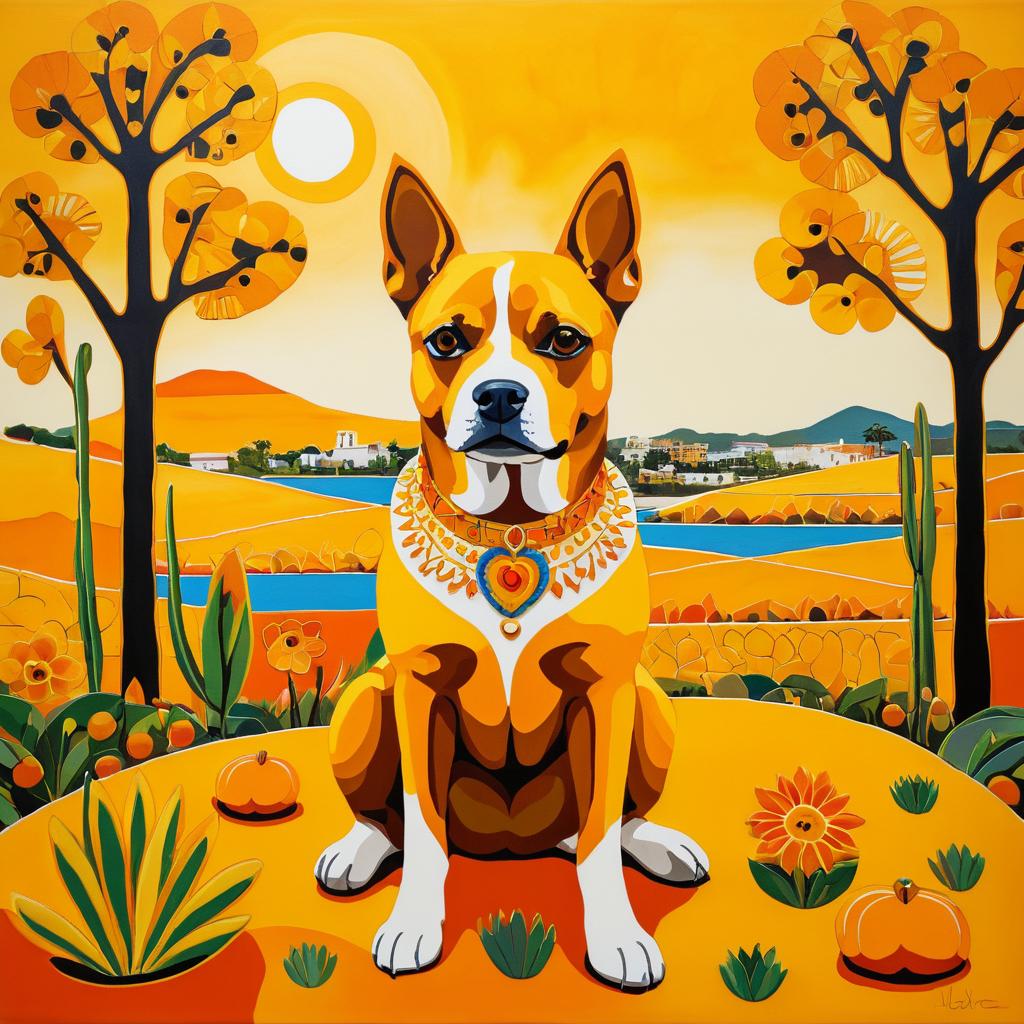 Vibrant Dog Painting with Frida Kahlo Art