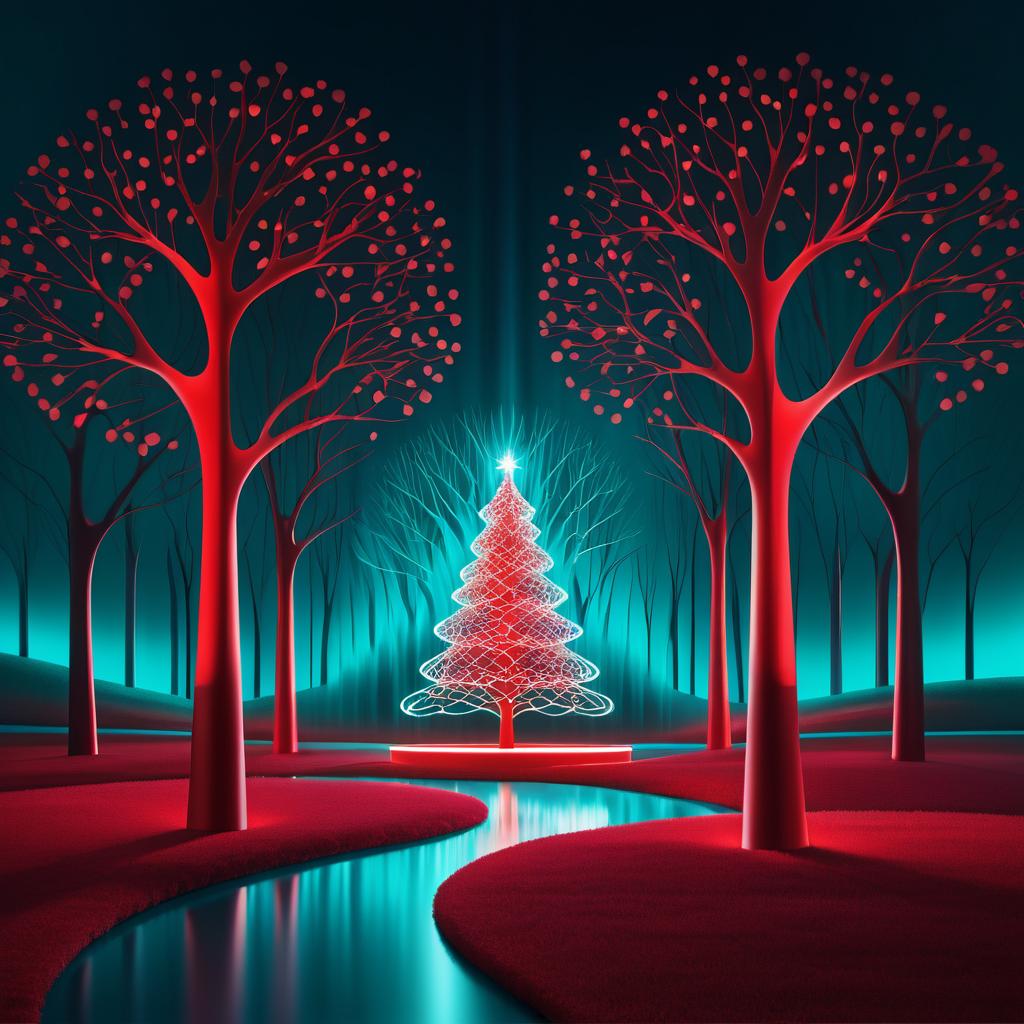 Ethereal Red Tree Light Painting Design