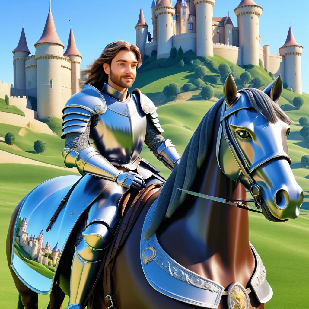 Charming Knight with Majestic Castle Scene