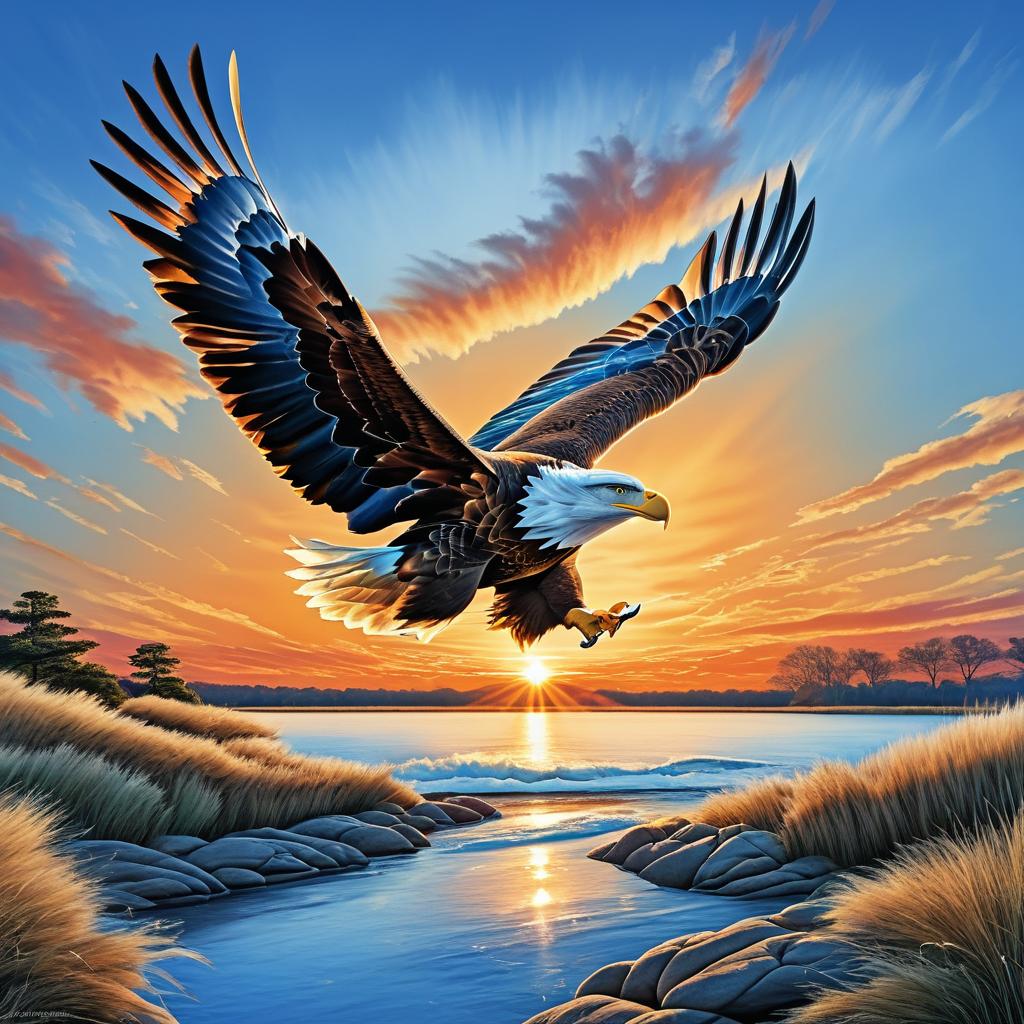 Majestic Eagle in Vibrant Sunset Sky