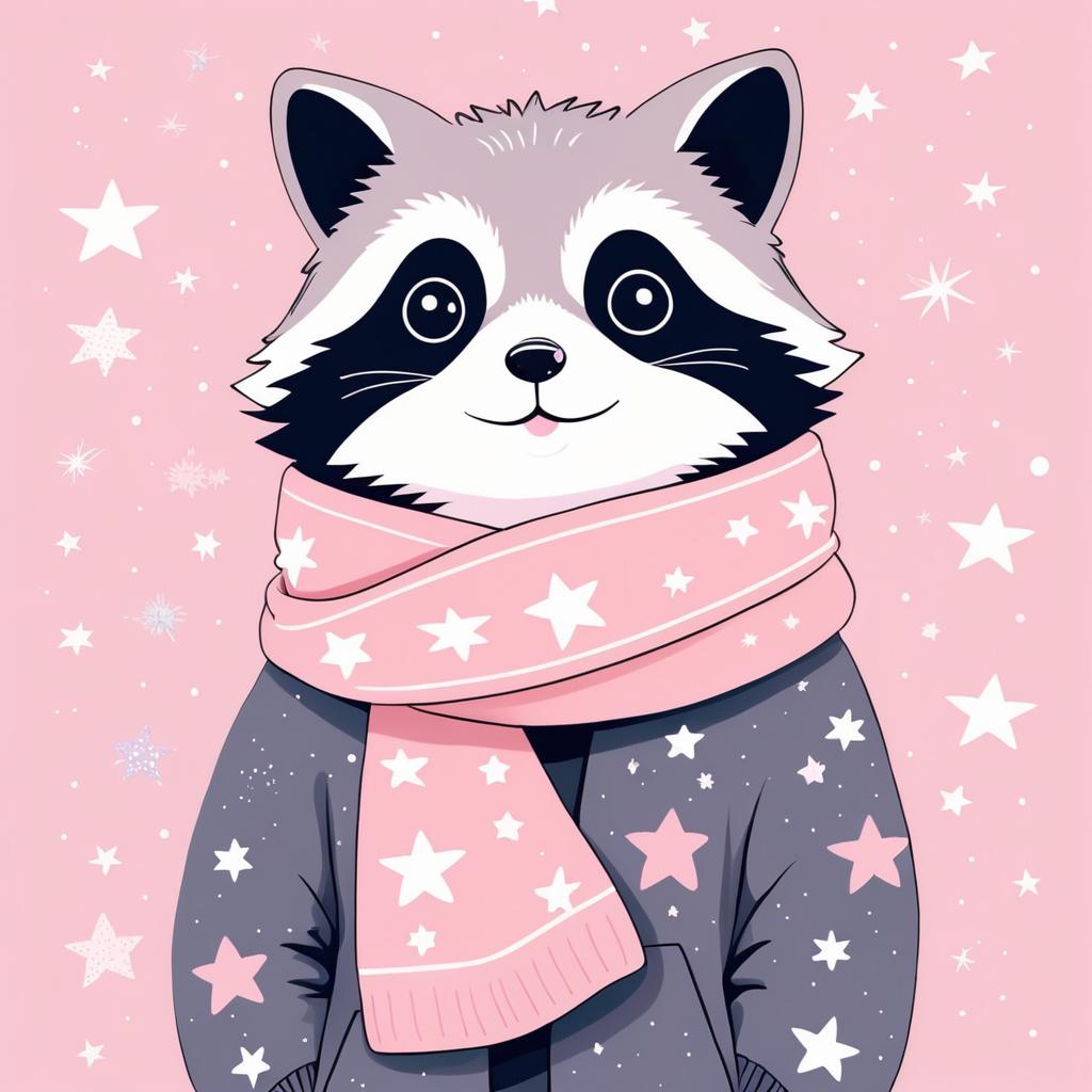 Whimsical Raccoon Illustration with Scarf