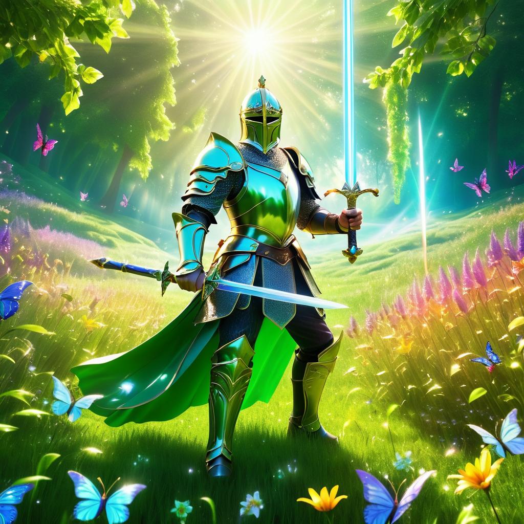 Epic Fantasy Knight in Lush Meadow Scene