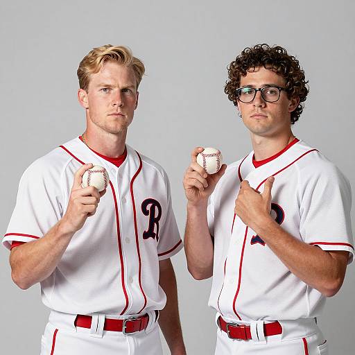 Two Male Baseball Players Holding Balls