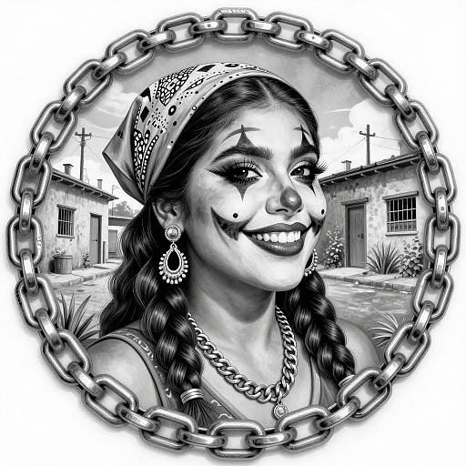 Vibrant Chicano Art of Smiling Mujer