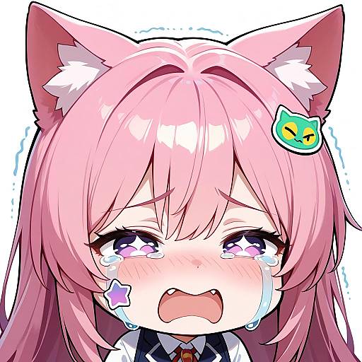 Chibi Pink-Haired Cat Girl Emote