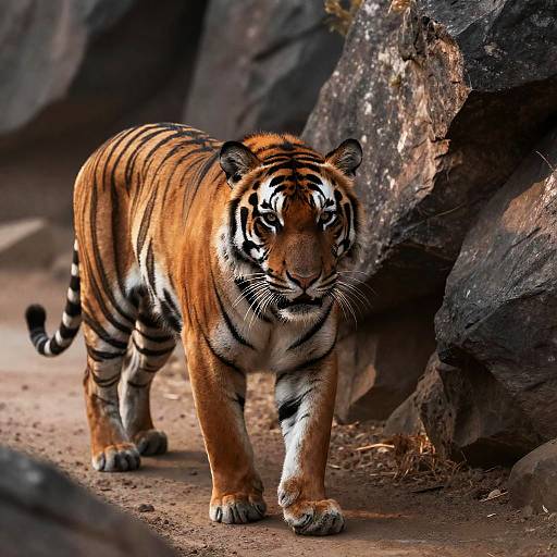 Tiger Walking Through Rocky Canyon