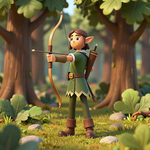 Serene Forest Elf Archer 3D Render