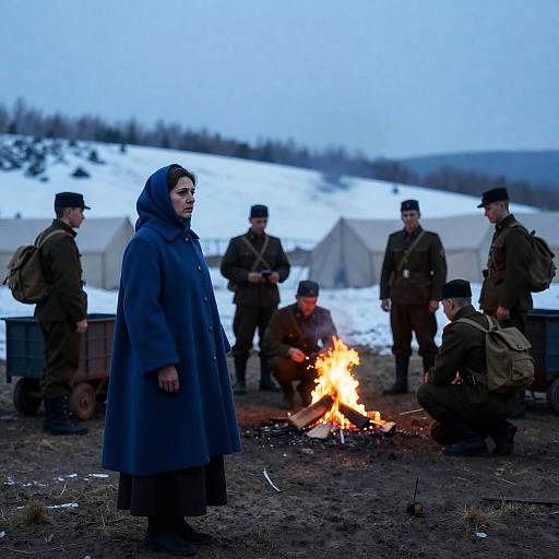Winter Camp Scene at Dusk
