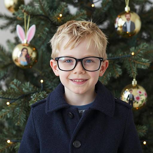 Cheerful Boy with Christmas Tree