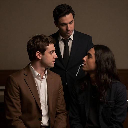 Dimly Lit Trio: Tense Suit Confrontation