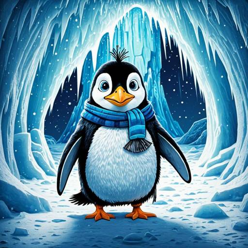 Anthropomorphic Blue Penguin in Icy Cave
